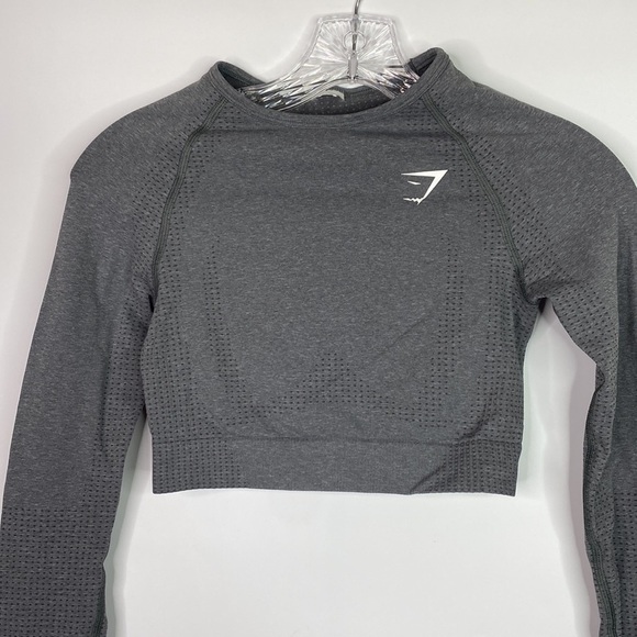 Gymshark Vital Seamless Long Sleeve Grey Crop Top Size XS/S - Picture 2 of 5